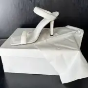 White Sandals For 11.5 Slide Heels Comfy Terry Cloth Square Toe