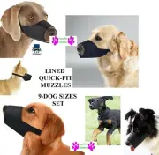 9 pc SET QUICK-FIT LINED COMFORT DOG MUZZLE*ALL Breed SIZES Training Groomer Vet