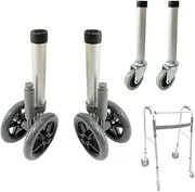 Walker Wheels Feet for Folding Medical Walker Accessories Parts Kit, Universal Front and Back Safety Wheel, 5 Inch Wheels with Brake
