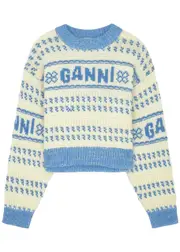 Ganni Logo-intarsia Wool Jumper - Blue - S (UK8-10 / S) S (UK8-10 / S)