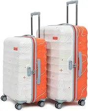 [uppercase] Topo 15000EHT1 Set of 2 (M+L) Hardsided 8 Wheel Printed Trolley Bag, Travel Suitcase for Men and Women, Orange and White, Luggage