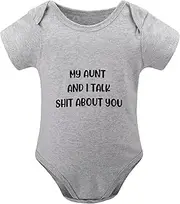 [WOOYONGING] My Aunt And I Talk Shit About You Baby Newborn Onesie Short Sleeve Baby Body Suit White Baby Clothes Unisex 0-3 Mo