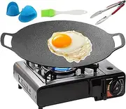 Grill Pan for Indoor Cooking, Korean Grill Grill - Cast Iron Round Grill Pan Plates, Portable Cooking Tools with Handles for Induction, Stove Top, Electric Hob