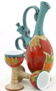 Wine Set,Pottery Pitcher and 2 glasses, Ceramic wine set, Ceramic Decanter