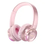 B9 Wireless bluetooth 5.0 Headphone LED Stereo Bass Touch Control Earphone Support TF Card Mic for Mobile Phones PINK COLOR