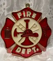 Stained Glass Style Fire Department Shield/Helmet/Ax/Ladder Suncatcher/Ornament