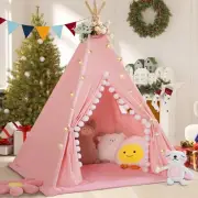 Teepee Tent for Kids With Padded Mat, Cotton Canvas, Pompom, Stars Lights, Ca...