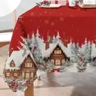 HOGAR red pure cotton Christmas tablecloth with placed print -