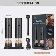 GGP Rechargeable Electric Salt And Pepper Grinder Set (Includes Two Grinders) Adjustable Ceramic Grinding Core With Usb Charging