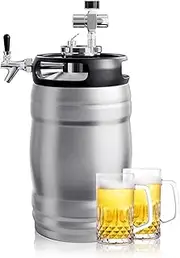 TMCRAFT 1.3 Gal Double-Walled Beer Keg Growler, Pressurized Home Beer Dispenser System with Detachable Keg Spear Keep Fresh and Carbonation for Craft Beer Draft/Homebrew