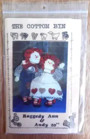 NEW The Cotton Bin Pattern "Raggedy Ann & Andy" Dolls ea 20" w Clothes