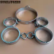 3pcs /set Metal Hand Ankle Cuffs Neck Collar Porn Handcuffs Steel Collars Tools