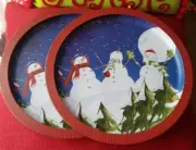 (2)Christmas Tree Shops- Round serving tray- " Snowmen "
