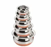 Stainless Steel Handi, POTS Set OF 5 (2.1, 1.6, 1.1, 0.8, 0.5 LTs) COPPER BASE