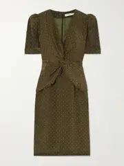 [Alessandra Rich] Alessandra Rich - Twist-front Gathered Polka-dot Silk Midi Dress - Army green - IT36 IT 36 Green