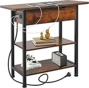 Side Table with Charging Station（Upgraded）, End Table with USB Ports and Outlets, Nightstand for Small Spaces, Bedside Tables with Storage Shelf for Living Room, Bedroom, Brown