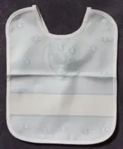SLEEPY BEAR ON MOON cross stitch BIB in LIGHT BLUE 14 ct. ZWEIGART