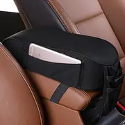 MLOVESIE Auto Center Console Armrest Pillow, Memory Foam Car Armrest Cushion with Phone Holder Storage Bag Universal Fit for Most Car Black