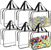 6 Packs Toy Storage Bags, Reusable Clear PVC Toy Storage Bags with Zippered, Waterproof Toy Bag Travel Waterproof Organizer with Zipper for Building Blocks, Puzzle, Kids Books (Black)