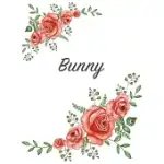 BUNNY: PERSONALIZED NOTEBOOK WITH FLOWERS AND FIRST NAME - FLORAL COVER (RED ROSE BLOOMS). COLLEGE RULED (NARROW LINED) JOURN