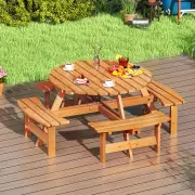 Costway6/8-Person Round Picnic Table Set Circular Patio Dining Camping Table-Yellow