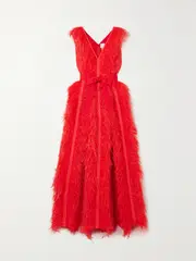 [Huishan Zhang] Huishan Zhang - Violette Feather And Grosgrain-trimmed Silk-organza Gown - Red - UK 6 UK 6 Red