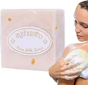 1 Set Brightening Soap - Handmade Brightening Soap, Body Cleansing Rice Soap | Gentle Moisturizing Thailand Natural Rice Soap, Moisturizing Rice Milk Soap Bar, Natural Soap for Face Body Hand