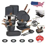 Complete 17-Piece Black Granite Induction Cookware Set for Healthier Cooking