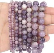 [Hamthuit] Purple Natural Stone for Jewelry Making Round Loose Spacer Smooth Beads DIY Necklace Bracelet Beads