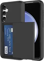 for Galaxy S23 FE Case with Credit Card Holder, Areaphmet Wallet Case Slide Cover Dual Layer Hard PC Rubber Cover Phone Case for Samsung Galaxy S23 FE 5G 6.4'' 2023 Black