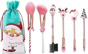 Healeved 6Pcs Cartoon Christmas Makeup Brush for Adorable Synthetic Foundation Brushes with Handle for Contouring Blending and Highlighting Holiday Present
