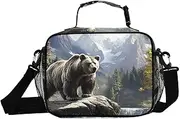 Bear Nature Landscape Insulated Lunch Box for Women Men - Ideal for Work, Picnics - Includes Adjustable Shoulder Strap