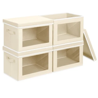 Storage Bins Closet Storage - Fabric Boxes with Lid, Stackable Storage Bins w...