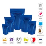BLUE SHINY STAND UP POUCHES MYLAR FOIL BAG HEAT SEAL FOOD GRADE ZIP LOCK POUCHES