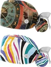 [YTYVAGT] 2-Pc,Nurse Scrub Caps,Scrub Hats with Buttons and Cotton Sweatband,Abstract Constellation Art Pattern