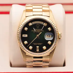 【勞力士Rolex】 星期日曆型系列18k黃金後鑲鑽自動機械腕錶18238