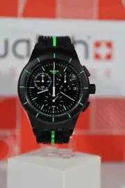 New Swiss Swatch Laser Track Chronograph Green Black Dial Watch SUSB409 42MM
