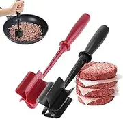 2Pcs Meat Chopper, Premium Heat Resistant Masher and Smasher for Hamburger Meat, Ground Beef, Ground Turkey and More-Non Stick Mix Chopper for Kitchen Tool(Red + Black)