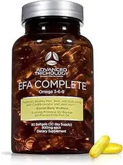 EFA Complete with Optimal Omega 3 6 9 Levels of High Potency Flax Oil, Fish Oil, Borage Oil, and Evening Primrose Oil 800mgs (90count) 3rd Party Tested - High in GLA and 369 Omegas