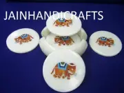 Marvelous Marble Lapis elephant Inlay Tea Coffee Coaster Set use Kitchen Decor