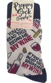 New Simply Southern Socks “Bring Me Wine” Women's Size 5-10 Preppy Socks NWT