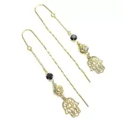 14K Gold Plated Hamsa Hand Threader Earrings Oro Laminado Mal De Ojo Aretes
