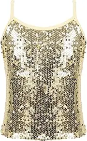 [Loodgao] Kids Girls Shiny Sequins Sleeveless Tank Top Stage Performance Camisole Shirts Dancewear