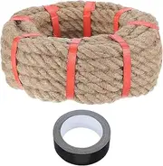 sourcing map Jute Rope 0.8 Inch x 66ft, Heavy Natural Thick Twisted Rope with Black Tape for Crafts Railing Docks Tug of War Swing Nautical Landscaping