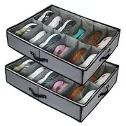 Under Bed Shoe Storage Organizer,2 Pack Fit 24 Pairs, Underbed Shoe Storage
