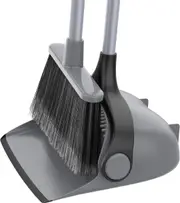 Broom and Dustpan Set with Long Handle, Upright Broom and Dustpan Combo for Floor Cleaning, Lobby Broom with Adjustable Handle, Gray
