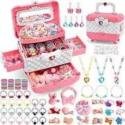 Aureyung Children's Jewellery Toy Girls, Jewellery Set with Hair Clips and Hair Bobbles, 3-12 Years, Pink, Princess Theme, Girls Department, Girls Aged 3-12 Years, Female, Pretend Play Toy