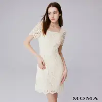 在飛比找momo購物網優惠-【MOMA】鉤織繡花蕾絲洋裝(杏色)
