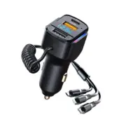 Car lighter Quick charger 4 in 1 for micro USB, Type C, i0s with voltmeter