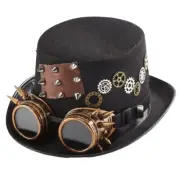 Vintage Black Hat Gear Chain Top Hat Gothic Goggles Rivet Steampunk Hat